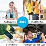6000mAH Portable Neck Fan/Power Bank w/Waist Clip & Flashlight - 1